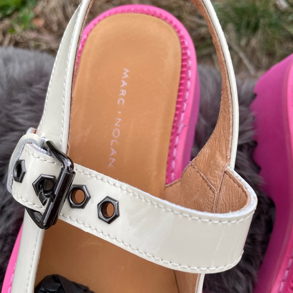 New Marc Nolan Luna Cream/Pink Leather Mary Jane Lug Slingbacks Size 5 - Picture 14 of 15